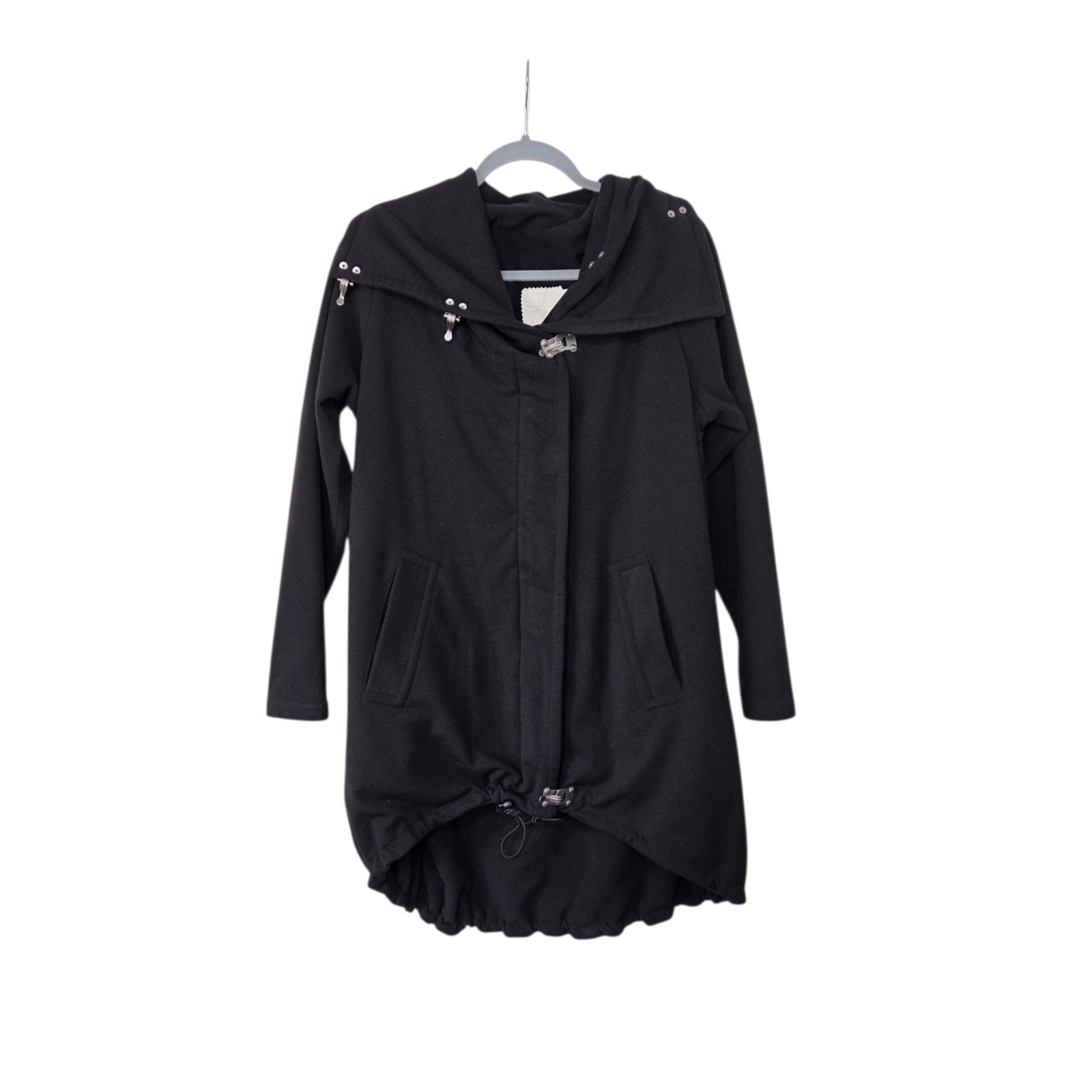 Sympli Canada Unique Fleece Warm Black Zip And Clasp Mid-Length Jacket, Size 10